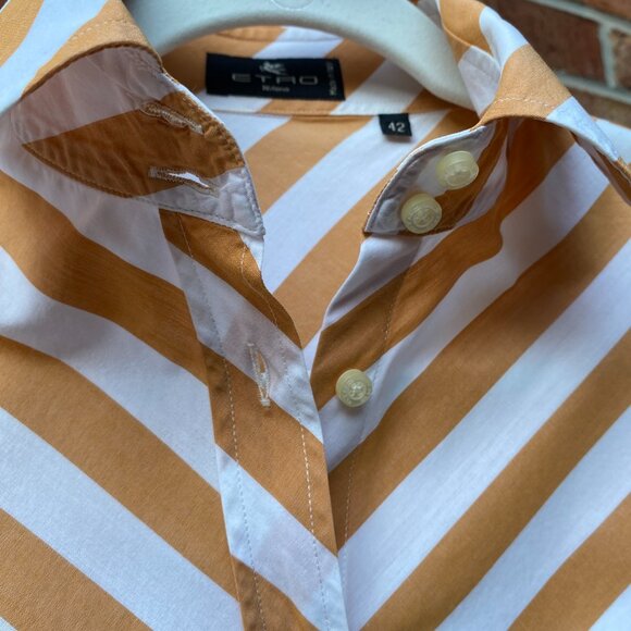Etro BOLD STRIPE - Butterscotch Gold & White Long Sleeve Button Down - Picture 1 of 13